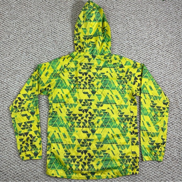 Asics Running Jacket Zip Up Windbreaker Green Yellow Geometric Size Small - Picture 8 of 8